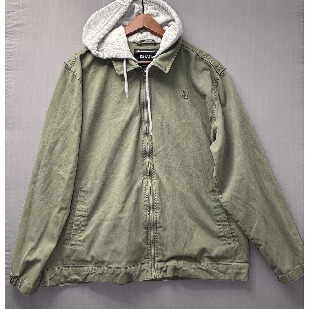 Matix Mens L Olive Green Hooded Jacket Full Zip Layered Skate Streetwear